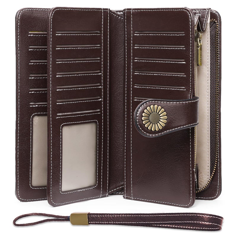 SENDEFN Wallets for Women Leather Credit Card Holder with RFID Blocking Large Capacity Wristlet - Image 1